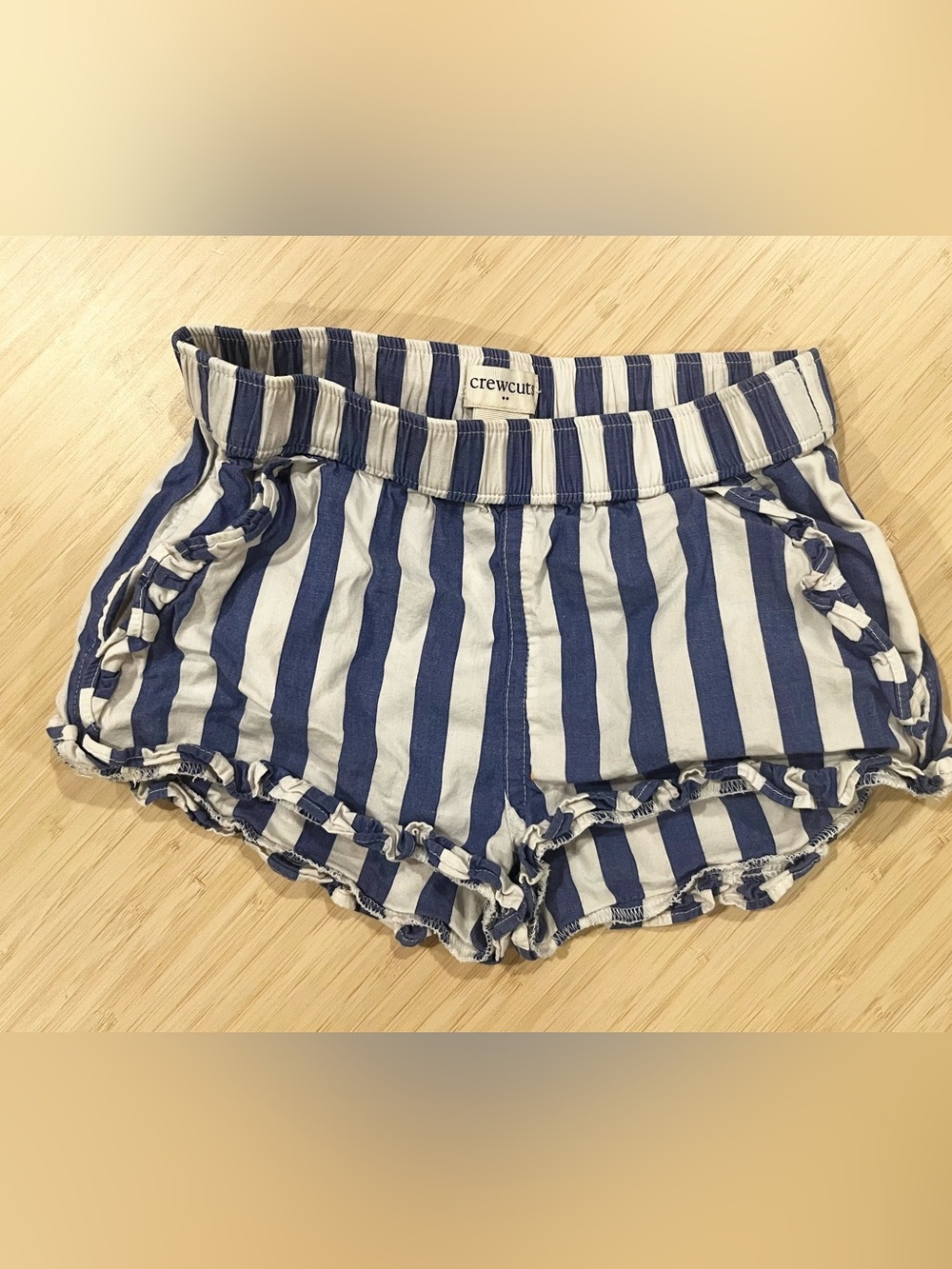 Crewcuts Navy and White Striped Girls' Ruffle Hem Shorts